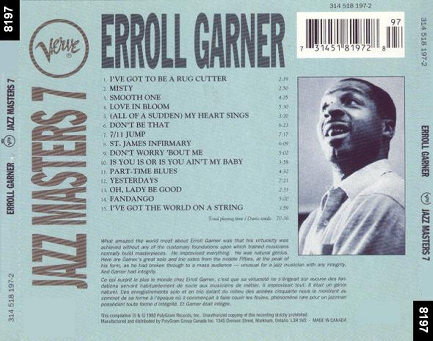 Errol Garner  Verve Jazz Masters 7 (1993) : Back